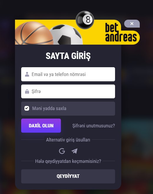 Betandreas login, mobil giriş və hesabın aktivləşdirilməsi